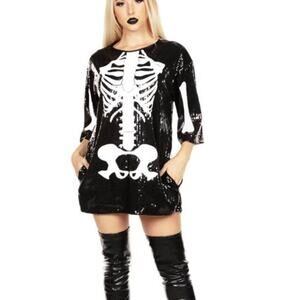 Tipsy Elves Sequined Skeleton‎ Costume Dress Women's Medium Sparkly Halloween